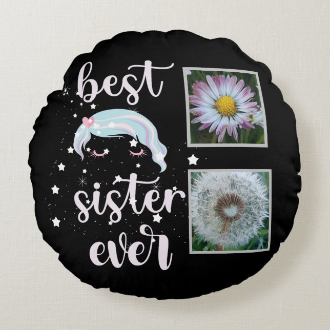 Cute Sister Photo Template Round Pillow (Front)