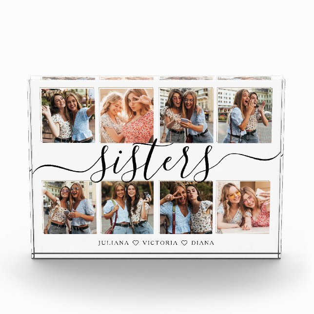 Cute Sisters Script Collage Photo Block (Front)