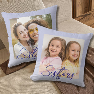 Cute Sisters Then And Now 2 Photo  Lavender Purple Throw Pillow