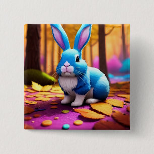 Cute Sitting Blue Bunny Portrait  2 Inch Square Button