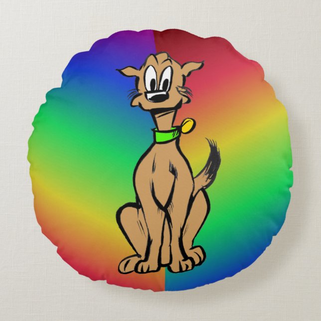Cute Sitting Dog, Rainbow Kids Round Pillow (Front)