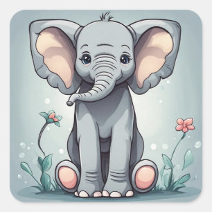 Cute sitting elephant square sticker