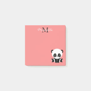 Cute Sitting Panda Monogram Salmon Pink Post-it Notes