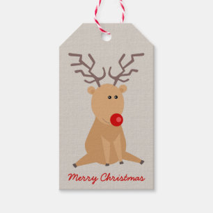 Cute Sitting Reindeer Rustic Christmas Gift Tag