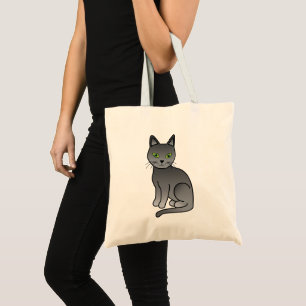 Cute Sitting Russian Blue Cat Illustration Tote Bag