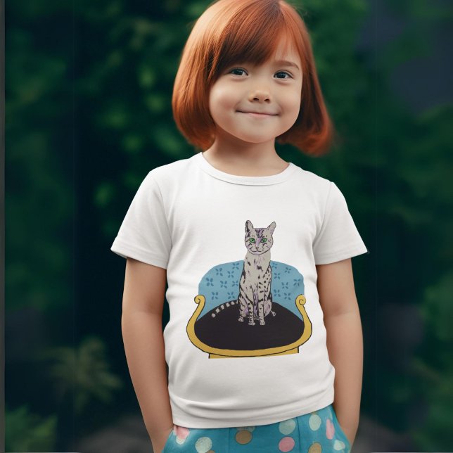 Cute Sitting Tabby Cat Illustration T-Shirt (Creator Uploaded)
