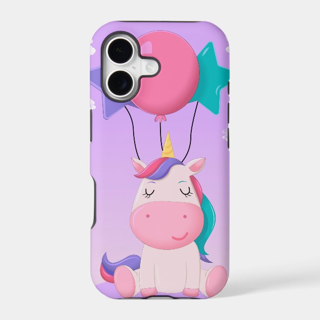 Cute Sitting Unicorn and Balloons Lilac (Back)