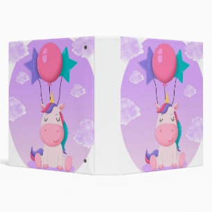 Cute Sitting Unicorn and Balloons Lilac Binder