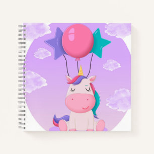 Cute Sitting Unicorn and Balloons Lilac Notebook