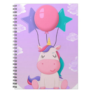 Cute Sitting Unicorn and Balloons Lilac Notebook