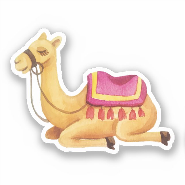 Cute Sitting Watercolor Camel Sticker (Front)