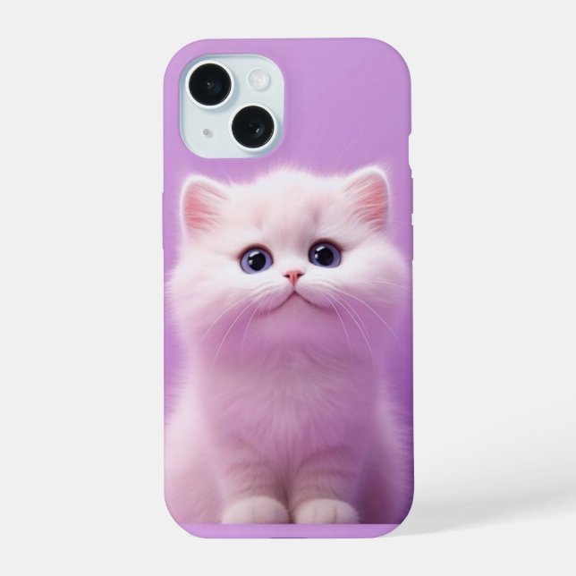 Cute Sitting White Cat  iPhone 15 Case (Back)