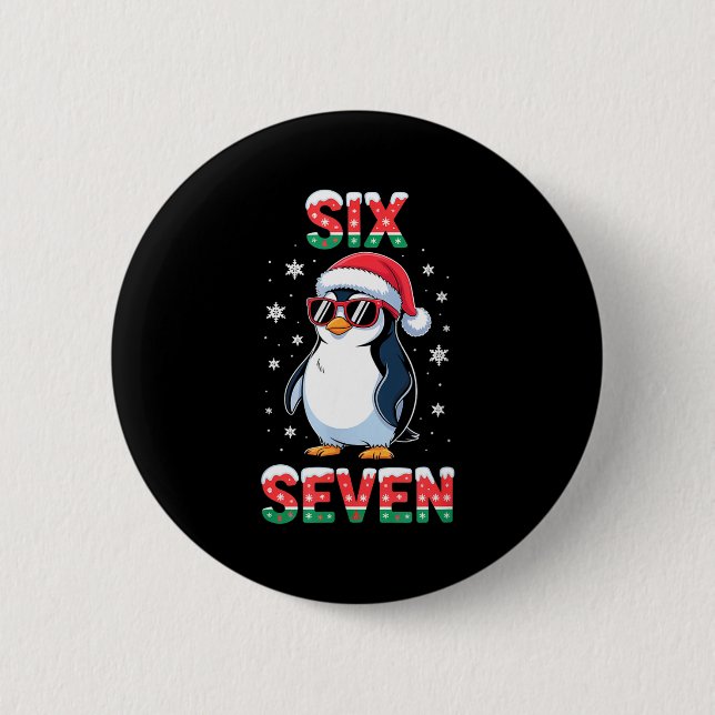 Cute Six Seven 67 Penguin Kids Christmas Holiday  2 Inch Round Button (Front)