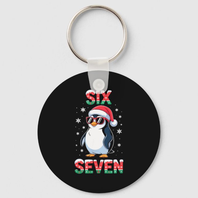 Cute Six Seven 67 Penguin Kids Christmas Holiday  Keychain (Front)