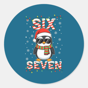 Cute Six Seven 67 Penguin Kids Christmas Holiday L Classic Round Sticker