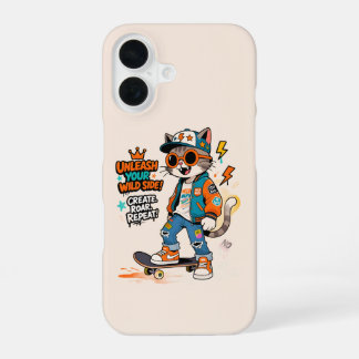 Cute Skateboard Cat Graffiti Streetwear Cartoon iP iPhone 16 Case
