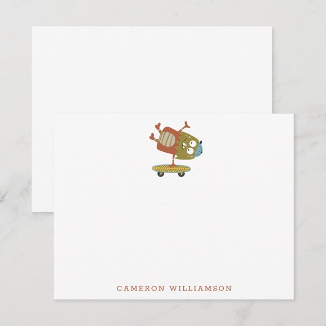 Cute Skateboard Monster Personalized Stationery Thank You Card (Front/Back)