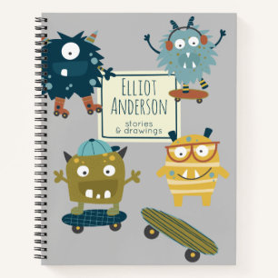 Cute Skateboard Monsters Personalized Story Notebook