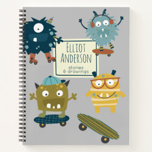 Cute Skateboard Monsters Personalized Story Notebook