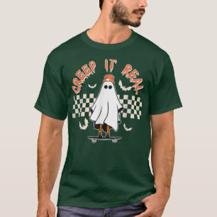 Cute Skateboarding Ghost Creep It Real Funny Hallo T-Shirt