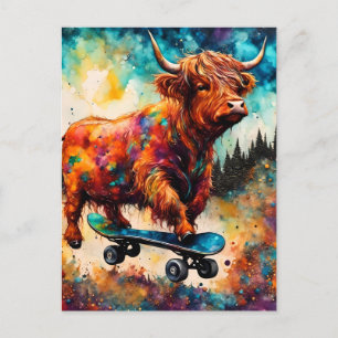 Cute Skateboarding Highland Cow Postcard