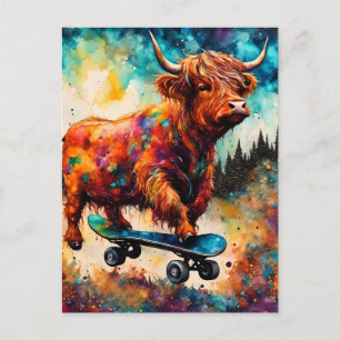 Cute Skateboarding Highland Cow Postcard