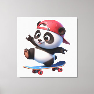 Cute Skateboarding Panda Illustration  Canvas Print