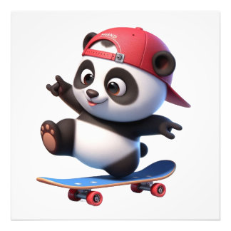 Cute Skateboarding Panda Illustration  Photo Print