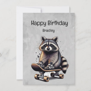 Cute Skateboarding Raccoon Fun Animal Birthday Card