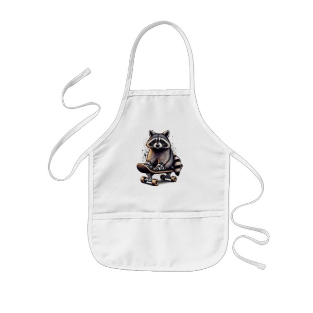Cute Skateboarding Raccoon Fun Animal Nature Art Kids Apron (Front)