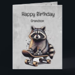 Cute Skateboarding Raccoon Grandson Birthday Card<br><div class="desc">Cute Skateboarding Raccoon Fun Animal Nature Art.  Great birthday gift Wishing you Grandson a gnarly birthday</div>