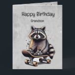 Cute Skateboarding Raccoon Grandson Birthday Card<br><div class="desc">Cute Skateboarding Raccoon Fun Animal Nature Art.  Great birthday gift Wishing you Grandson a gnarly birthday</div>