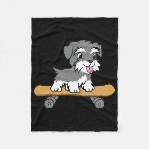 Cute Skateboarding Schnauzer Dog Miniature Schnauz Fleece Blanket
