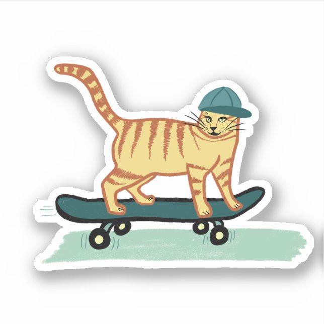 Cute Skateboarding Tabby Cat (Front)