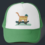 Cute Skateboarding Tabby Cat Trucker Hat<br><div class="desc">CHECK MEOWT! Have you ever seen a skateboarding cat?
 
 Check out this funny cat hat and check my shop for more matching items like mugs,  stickers and more. And of course more cat stuff too.
 
 Customize this with a name or other text.</div>