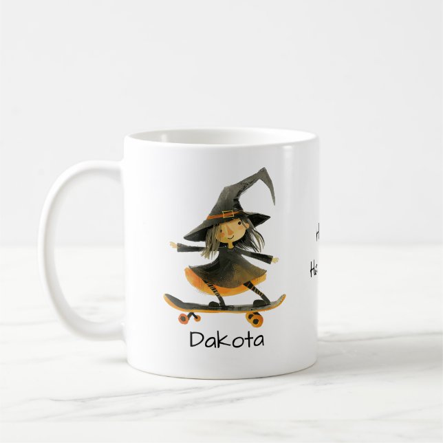Cute Skateboarding Witch Halloween Coffee Mug (Left)