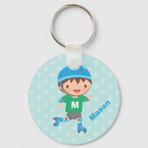 Cute Skater Boy Roller Skating Keychain