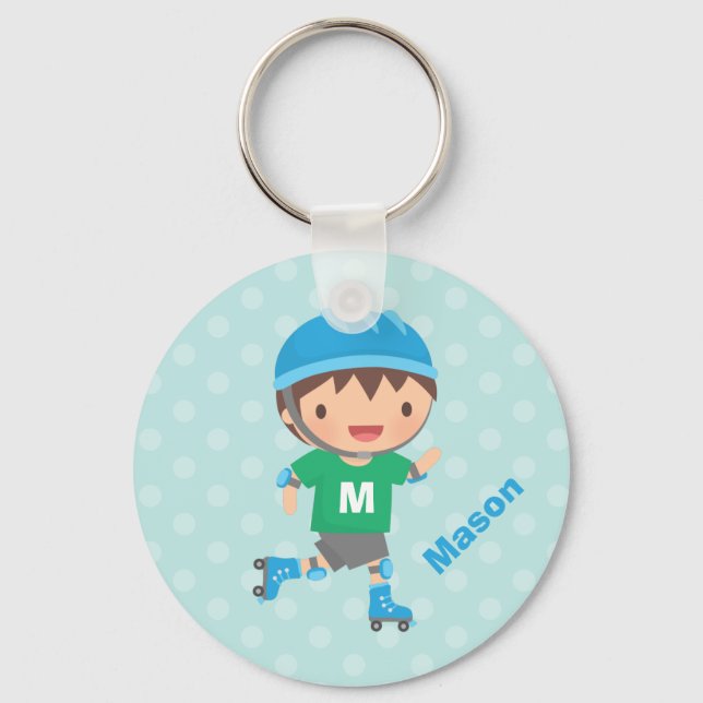 Cute Skater Boy Roller Skating Keychain (Front)