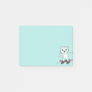 Cute Skater Cat on Light Teal Blue Notes