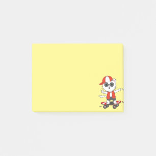 Cute Skater Cat on Yellow Post-it Notes