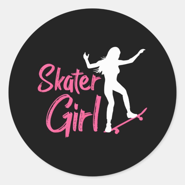 Cute Skater Girl Skate Skateboarding Lover Women Classic Round Sticker (Front)