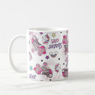 Cute Skater Girl Unicorn Roller Skate Pattern Coffee Mug