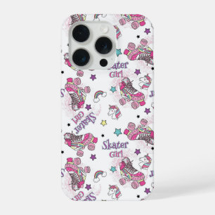 Cute Skater Girl Unicorn Roller Skate Pattern iPhone 15 Pro Case