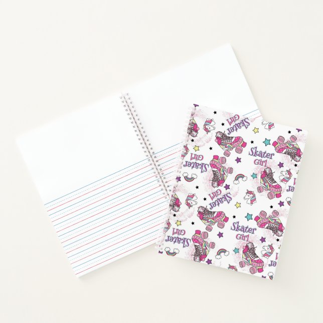 Cute Skater Girl Unicorn Roller Skate Pattern Notebook (Inside)
