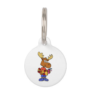 Cute Skater moose choose background colour Pet Tag