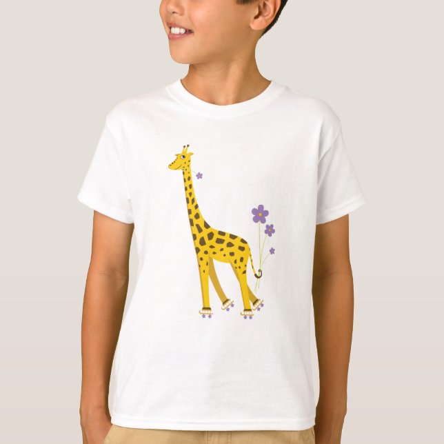 Cute Skating Giraffe Kids T-Shirt (Front)