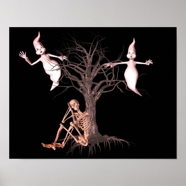 Cute Skeleton And Ghosts Halloween  Poster (Front)