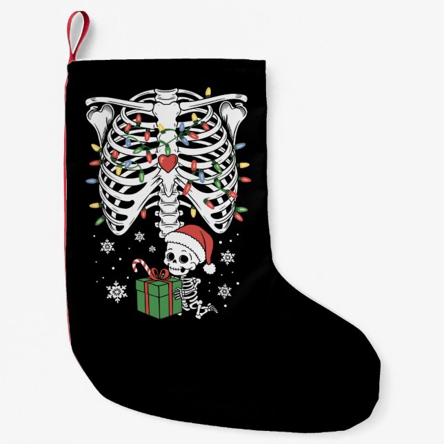 Cute Skeleton Baby Xmas Maternity Mom Pregnancy  Small Christmas Stocking (Front)