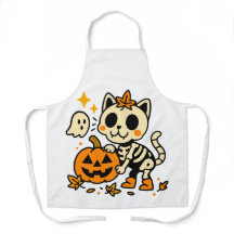 Cute Skeleton Cat All-Over Print Apron, Medium