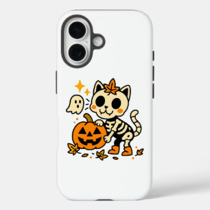 Cute Skeleton Cat with Pumpkin  iPhone 16 Case